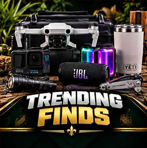Trending Finds featuring electronics, outdoor gadgets, and everyday gear