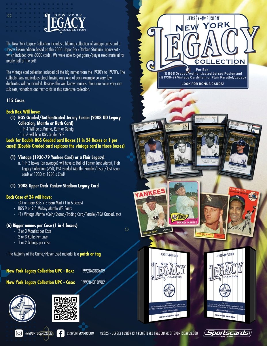 Jersey Fusion: New York Legacy Collection - 2 Cards/Items Per Box!